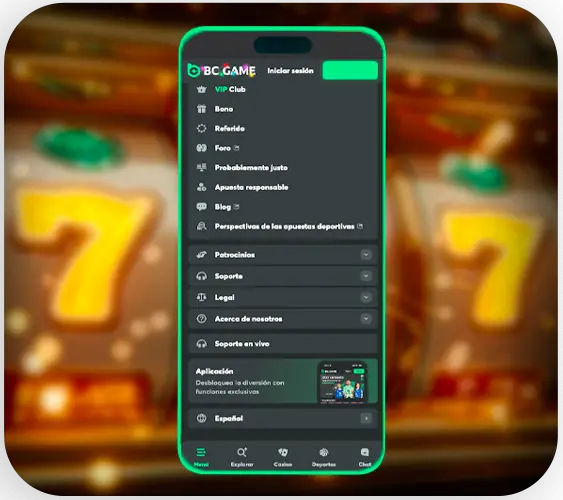 Menú de la aplicación con descarga en el smartphone