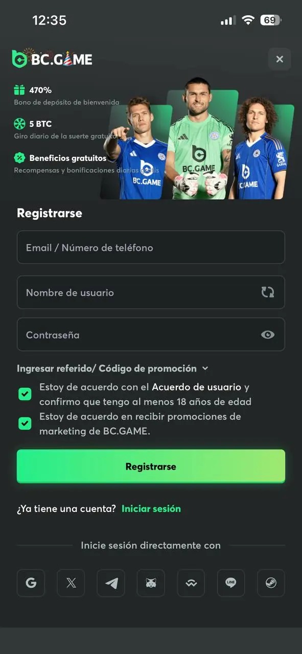 Pantalla de registro de la aplicación móvil con formulario de creación de cuenta.
